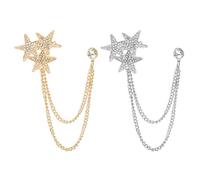 MOKKHNB Prendedor de Estrella con Cadena para Mujer, Aleación de Zinc con Gemas de Imitación, Diseño Elegante y Delicado, Adecuado para Fiestas, Pack de 2 Piezas