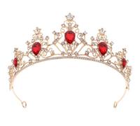 MOKKHNB Tocado de Reina para Novia en Aleación Piedras Preciosas, Accesorio de Pelo Elegante Rojo para Fiestas y Desfiles, Diadema de Boda Vintage