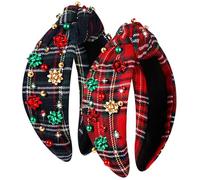 mokkia 2 diademas de Navidad para mujer, diadema con lazo para árbol de Navidad, diademas a cuadros rojos, diademas de vacaciones, diadema anudada roja y verde, accesorios de Navidad, trajes de