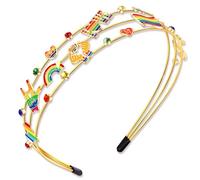 mokkia Diadema de arcoíris para mujer, diadema de orgullo LGBTQ, diadema de corazón arcoíris con bandera de orgullo y diamantes de imitación, accesorios de arco iris, trajes del mes del orgullo,