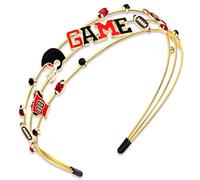 mokkia Diadema de fútbol para mujer, accesorio de equipo deportivo con diamantes de imitación rojos y negros, regalo de vacaciones (día de juego 1)