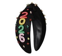 mokkia Diadema de Nochevieja para mujer, diadema de estrella con purpurina, con cuentas, Año Nuevo, diadema anudada con diamantes de imitación de cristal, diadema ancha con nudo superior, accesorios