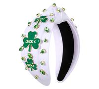 mokkia Diadema para el día de San Patricio, accesorios para mujer, diadema de trébol irlandés de la suerte verde con diamantes de imitación, diadema anudada con cristales, diadema irlandesa para