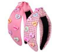 mokkia XOXO - 2 diademas para el día de San Valentín para mujer, diadema con corazones y masajes de amor, rojo y rosa, diadema anudada con diamantes de imitación, accesorios para el cabello para el