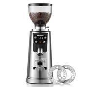 MOKKOM - Molinillo de café profesional de rebabas planas de 64 mm con 100 ajustes de molienda, cuerpo de acero inoxidable totalmente metálico, molinillo de granos de café con temporizador electrónico