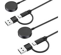 MoKo 2 en 1 Cargador para Samsung Galaxy Watch 8/8 Classic/7/Ultra/6/5/5 Pro/4/3/Active2/FE, Base de Carga Magnética con Cable Trenzado Nylon de 1 m y Adaptador de USB-C a USB-A, 2 Pack