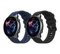 MoKo 2 Pack Correas Compatible con Amazfit Bip 6/5/Balance 2/1/GTR 4/3/3 Pro/2/2e/GTR 47mm/Stratos 3/2/Cheetah Round/Pro, 22mm Pulsera Deportiva de Repuesto de Silicona Suave, Negro/Azul Medianoche