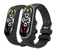 MoKo 2 Pack Correas Compatible con Xiaomi Mi Band 7/Smart Band 7, Pulsera Deportiva de Repuesto de Silicona Suave para Mujer Hombre, Gris + Negro