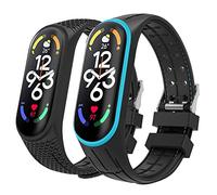 MoKo 2 Pack Correas Compatible con Xiaomi Mi Band 7/Smart Band 7, Pulsera Deportiva de Repuesto de Silicona Suave para Mujer Hombre, Azul + Negro