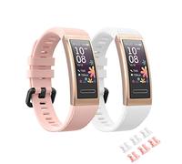 MoKo 2 Piezas Correa Compatible con Huawei Band 4 Pro/3/3 Pro, Pulsera Deportiva de Repuesto de Silicona Suave, Rosa/Blanco