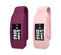 MoKo 2 PZS Soporte del Clip Compatible con Fitbit Inspire/Inspire HR/Ace 2, Protector de Clip Holder de Silicona Suave, Accesorio de Clip Deportivo para Hombre y Mujer - Vino Tinto & Rosa