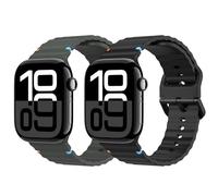 MoKo 2Pack Banda de Deporte Compatible con Apple Watch Series 10 42mm, 9/8/7 41mm, SE2/SE/6/5/4 40mm, 3/2/1 38mm, Pulsera Ajustable Correa de Repuesto Transpirable, Negro + Verde Militar
