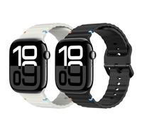 MoKo 2Pack Banda de Deporte Compatible con Apple Watch Series 10 42mm, 9/8/7 41mm, SE2/SE/6/5/4 40mm, 3/2/1 38mm, Pulsera Ajustable Correa de Repuesto Transpirable, Negro/Luz Estelar Blanca