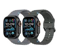 MoKo 2Pack Banda de Deporte Compatible con Apple Watch Ultra 2/Ultra 49mm,S10 46mm,9/8/7 45mm,SE2/SE/6/5/4 44mm,3/2/1 42mm, Pulsera Ajustable Correa de Repuesto Transpirable,GrisEspacial/VerdeMilitar