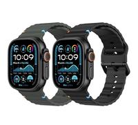 MoKo 2Pack Banda de Deporte Compatible con Apple Watch Ultra 2/Ultra 49mm,S10 46mm,9/8/7 45mm,SE2/SE/6/5/4 44mm,3/2/1 42mm, Pulsera Ajustable Correa de Repuesto Transpirable, Negro + Verde Militar
