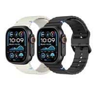 MoKo 2Pack Banda de Deporte Compatible con Apple Watch Ultra 2/Ultra 49mm,S10 46mm,9/8/7 45mm,SE2/SE/6/5/4 44mm,3/2/1 42mm, Pulsera Ajustable Correa de Repuesto Transpirable, Negro/Luz Estelar Blanca