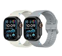 MoKo 2Pack Banda de Deporte Compatible con Apple Watch Ultra 2/Ultra 49mm,S10 46mm,9/8/7 45mm,SE2/SE/6/5/4 44mm,3/2/1 42mm, Pulsera Ajustable Correa de Repuesto Transpirable, Luz Estelar Blanca/Gris