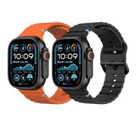 MoKo 2Pack Banda de Deporte Compatible con Apple Watch Ultra 2/Ultra 49mm,S10 46mm,9/8/7 45mm,SE2/SE/6/5/4 44mm,3/2/1 42mm, Pulsera Ajustable Correa de Repuesto Transpirable, Negro/Naranja