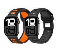 MoKo 2Pack Correa de Reloj Compatible con Apple Watch Ultra 2/Ultra 49mm,S10 46mm,9/8/7 45mm,SE2/SE/6/5/4 44mm,3/2/1 42mm, Correa de Silicona Engrosada Pulsera Deportiva de Repuesto,Negro Naranja+NeMT