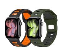 MoKo 2Pack Correa de Reloj Compatible con Apple Watch Ultra 2/Ultra 49mm,S10 46mm,9/8/7 45mm,SE2/SE/6/5/4 44mm,3/2/1 42mm, Negro/Naranja+Claro Verde Militar/Negro