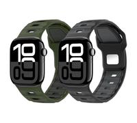 MoKo 2Pack Correa de Reloj Compatible con Apple Watch Ultra 2/Ultra 49mm,S10 46mm,9/8/7 45mm,SE2/SE/6/5/4 44mm,3/2/1 42mm, Correa de Silicona Engrosada Pulsera Deportiva de Repuesto,VerdeMClaro+NegrMT