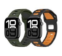 MoKo 2Pack Correa de Reloj Compatible con Apple Watch Ultra 2/Ultra 49mm,S10 46mm,9/8/7 45mm,SE2/SE/6/5/4 44mm,3/2/1 42mm, Correa de Silicona Engrosada Pulsera Deportiva de Repuesto,NegroNar+CoVMilNeg