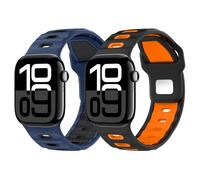MoKo 2Pack Correa de Reloj Compatible con Apple Watch Ultra 2/Ultra 49mm,S10 46mm,9/8/7 45mm,SE2/SE/6/5/4 44mm,3/2/1 42mm, Correa de Silicona Engrosada Pulsera Deportiva de Repuesto,NegroNa+AzulONegro