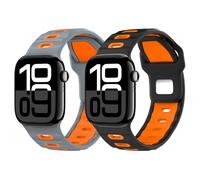 MoKo 2Pack Correa de Reloj Compatible con Apple Watch Ultra 2/Ultra 49mm,S10 46mm,9/8/7 45mm,SE2/SE/6/5/4 44mm,3/2/1 42mm, Correa de Silicona Engrosada Pulsera Deportiva de Repuesto,NegroNar+GrisNarja