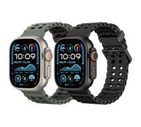 MoKo 2Piezas Banda Oceánica Compatible con Apple Watch Ultra 3/2/1 49mm,S11/S10 46mm,9/8/7 45mm,SE3/SE2/SE/6/5/4 44mm,3/2/1 42mm,Correa de Silicona Transpirable con Conector Metálico, Neg + VerMil Neg
