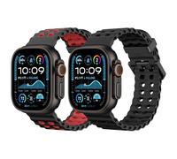 MoKo 2Piezas Banda Oceánica Compatible con Apple Watch Ultra 3/2/1 49mm,S11/S10 46mm,9/8/7 45mm,SE3/SE2/SE/6/5/4 44mm,3/2/1 42mm, Correa de Silicona Transpirable con Conector Metálico,Negro+Negro Rojo