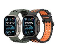 MoKo 2Piezas Banda Oceánica Compatible con Apple Watch Ultra 3/2/1 49mm,S11/S10 46mm,9/8/7 45mm,SE3/SE2/SE/6/5/4 44mm,3/2/1 42mm, Correa de Silicona con Conector Metálico, NegNar+VerArmNeg