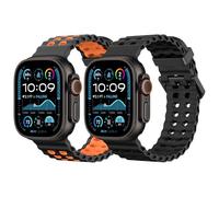 MoKo 2Piezas Banda Oceánica Compatible con Apple Watch Ultra 3/2/1 49mm,S11/S10 46mm,9/8/7 45mm,SE3/SE2/SE/6/5/4 44mm,3/2/1 42mm, Correa de Silicona Transpirable con Conector Metálico, Neg+Neg Nar