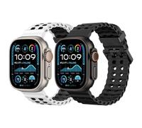 MoKo 2Piezas Banda Oceánica Compatible con Apple Watch Ultra 3/2/1 49mm,S11/S10 46mm,9/8/7 45mm,SE3/SE2/SE/6/5/4 44mm,3/2/1 42mm, Correa de Silicona Transpirable con Conector Metálico, Neg+Bla Neg
