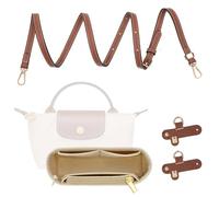 MoKo 2Sets Correa de hombro para mini bolso de cuero para Longchamp, organizador de bolso de fieltro de repuesto para mini bolsos, correa ajustable con hebilla sin perforación, Marrón