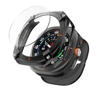 MoKo 3 en 1 Funda Metálica para Samsung Galaxy Watch Ultra 47mm (2025/2024), Funda Protectora y Cubierta Trasera Rígida de PC, Protector de Pantalla de Cristal Templado HD, Negro/Naranja