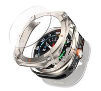 MoKo 3 en 1 Funda Metálica para Samsung Galaxy Watch Ultra 47mm (2025/2024), Funda Protectora y Cubierta Trasera Rígida de PC, Protector de Pantalla de Cristal Templado HD, Titanio/Naranja