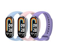 MoKo 3 Pack Correas Compatible con Xiaomi Mi Band 9/Mi Band 8, Pulsera Deportiva de Repuesto de TPU Suave, Lavanda/Azul Turquesa/Rosa
