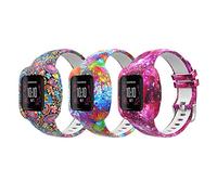 MoKo 3 PZS Correa Compatible con Garmin Vivofit JR 3 para Niños, Pulsera Ajustable de Repuesto de Silicona Suave con Estampados, Color A
