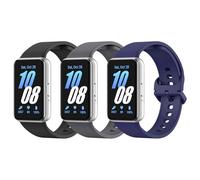 MoKo 3 PZS Correas de Reloj Compatible con Samsung Galaxy Fit 3 para Mujer Hombre, Pulsera Deportiva de Repuesto de Silicona Suave, Negro+Índigo+Gris Acero Platino
