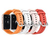 MoKo 4 Piezas Correas Compatible con Huawei Watch Fit Active/Elegant Edition Smartwatch, Pulsera Deportiva de Repuesto de Silicona Suave, Naranja/Blanco/Rosado/Rojo