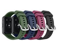 MoKo 4 Piezas Correas Compatible con Huawei Watch Fit Active/Elegant Edition Smartwatch, Pulsera Deportiva de Repuesto de Silicona Suave, Rino Rojo/Azul Medianoche/Verde Oscuro/Negro