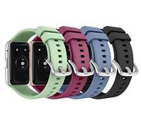 MoKo 4 Piezas Correas Compatible con Huawei Watch Fit Active/Elegant Edition Smartwatch, Pulsera Deportiva de Repuesto de Silicona Suave, Verde/Vino Rojo/Gris Azul/Negro