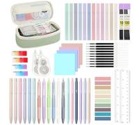 MoKo 56 PZS Material Escolar con Estuche para Lápiz, Set de Papelería para Estudiantes Oficina, 12 Bolígrafos de Gel, 12 Rotuladores Pastel, 6 Portaminas 0,5/0,7 mm, Notas Adhesivas (Verde)