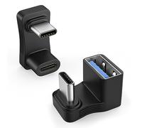 MoKo Adaptador USB C a USB 180 Grados, 2 Piezas U Forma Conector USB-C Macho a USB-C/USB-A Hembra, PD 100W Carga Rápida Vídeo 4K@60Hz Compatible con Steam Deck, Switch, Ordenador Tableta Móvil, Negro