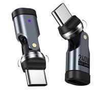 MoKo Adaptador USB C de 90 Grados 240 W (2Piezas) - Adaptador Tipo C en Ángulo Recto, Adaptador de Carga USBC a USB C de 180 y 360 Grados para iPhone 17 Air 16 15 Pro MAX, MacBook/iPad, Galaxy, Gris