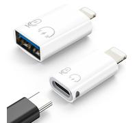MoKo Adaptador USB C Hembra a Lightning Macho, Lightning Macho a USB-A Hembra OTG Adaptador para iPhone 14/13/12/11 Pro MAX/iPad/iPod/AirPods, 10W Carga Rápida/Transferencia de Datos/Audio, Blanco