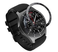 MoKo Anillo de Bisel Compatible con Samsung Gear S3/Galaxy Watch 46mm, Smart Watch Bisel Cubierta Adhesiva de Acero Inoxidable Antiarañazos Protector - Negro