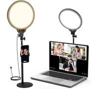MoKo Anillo de Luz con Soporte y Soporte para Teléfono, 10" LED Luces de Selfi con Luces Cálidas y Frías, 6500K Luz Profesional de Sobremesa para Grabación de Vídeo, Transmisión en Directo Fotografía