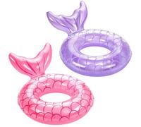MoKo Anillo de Natación, 2 Piezas Flotador de Natación Inflable Portátil con Diseño de Cola de Sirena para Playa Piscina Parque Acuático Fiesta, Diámetro 58 cm para Niño, Oro Rosa + Violeta