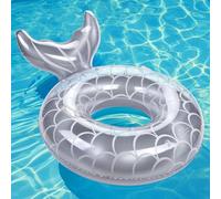 MoKo Anillo de Natación con Asas para Adulto, Flotador de Natación Inflable Portátil con Diseño de Cola de Sirena para Playa Piscina Parque Acuático Fiesta, Plateado